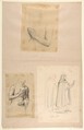 a. Study for Clovis (middle register); b. Study for Clovis (middle register); c. St. Dominic and another Friar, after Fra Angelico; (studies for wall paintings in the Chapel of Saint Remi, Sainte-Clotilde, Paris, 1858), Isidore Pils (French, Paris 1813/15–1875 Douarnenez), a, b.  Black chalk, heightened with white chalk, on tracing paper; c. graphite