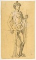 Soldier (middle register; study for wall paintings in the Chapel of Saint Remi, Sainte-Clotilde, Paris, 1858), Isidore Pils (French, Paris 1813/15–1875 Douarnenez), Black chalk, heightened with white chalk, on tracing paper