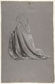 Bishop (lower register; study for wall paintings in the Chapel of Saint Remi, Sainte-Clotilde, Paris, 1858), Isidore Pils (French, Paris 1813/15–1875 Douarnenez), Black chalk, stumped, white chalk, on dark gray paper