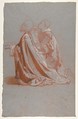 Two Bishops (lower register; study for wall paintings in the Chapel of Saint Remi, Sainte-Clotilde, Paris, 1858), Isidore Pils (French, Paris 1813/15–1875 Douarnenez), Red, white, and black chalk, on blue-gray paper