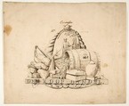 Design for a seal for 'Commerce': Den Koop Handel, Anonymous, Dutch, 18th century, Pen and brown ink