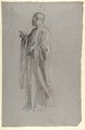 Cleric (lower register; study for wall paintings in the Chapel of Saint Remi, Sainte-Clotilde, Paris, 1858), Isidore Pils (French, Paris 1813/15–1875 Douarnenez), Black chalk, heightened with white chalk, on gray paper