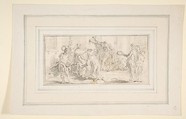 Illustration for a Book:  Allegorical Scene of Coronation, Giovanni Battista Tiepolo (Italian, Venice 1696–1770 Madrid), Black chalk.   Horizontal and vertical centering lines ruled in faint black chalk