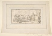 Illustration for a Book:  Scene of a Murder in an Interior, Giovanni Battista Tiepolo (Italian, Venice 1696–1770 Madrid), Black chalk.   Horizontal and vertical centering lines ruled in faint black chalk