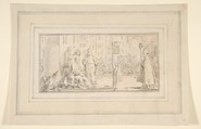 Illustration for a Book:  Coronation of an Emperor (?), Giovanni Battista Tiepolo (Italian, Venice 1696–1770 Madrid), Black chalk.   Horizontal and vertical centering lines ruled in faint black chalk
