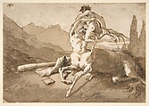 Centaur Holding Up a Youthful Satyr, Giovanni Domenico Tiepolo  Italian, Pen and brown ink, brush and brown wash, over graphite or lead