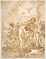 The Baptism of Christ, Giovanni Domenico Tiepolo (Italian, Venice 1727–1804 Venice), Pen and brown ink, brush and brown wash