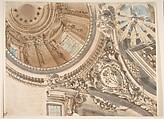 Design for Part of a Church Ceiling with a Dome, Faustino Trebbi (Italian, Budrio [Bologna] 1761–1836 Bologna), Pen and Ink with gray, blue and brown wash