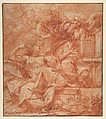 Truth Removing the Blinders from the Eyes of Ignorance (recto); Designs for Frames (verso), Cosimo Ulivelli (Italian, Florence 1625–1704 Florence), Red chalk and red wash, traces of white highlighting and black chalk on light brown paper