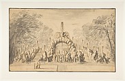 Fountain with a Rock Arch in a Park, Israel Silvestre (French, Nancy 1621–1691 Paris), Pen and brown ink, brush and gray wash
