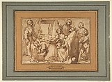 Cardinal Paolo Sfondrato Kneeling Before Saint Cecilia, Accompanied by other Saints, Attributed to Francesco Vanni (Italian, Siena 1563–1610 Siena), Pen and brown ink, brush and brown wash, over black chalk