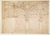 Design for the Ceiling Decoration in Vasari's House in Arezzo, Giorgio Vasari (Italian, Arezzo 1511–1574 Florence), Pen and brown ink, brush and rose-brown wash, over black chalk, and compass and ruled construction