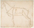 Measured Drawing of a Horse Facing Left (recto), Andrea del Verrocchio (Italian, Florence 1435–1488 Venice), Pen and dark brown ink, over traces of black chalk