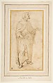 Standing Figure of Saint Peter Holding Book and Keys., Giovanni de&#39; Vecchi (Italian, Borgo Sansepolcro 1536/37–1615 Rome), Pen and two shades of brown ink, brush and pale brown wash, over traces of black chalk
