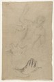 Christ Blessing, Giacomo Zoboli (Italian, Modena 1681–1767 Rome), Black chalk, highlighted with white, on grayish brown paper (recto); faint black chalk study of the same figure and three studies for a left hand (verso)