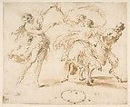 Three Dancing Nymphs and a Satyr, Francesco Zuccarelli (Italian, Pitigliano 1702–1788 Florence), Pen and brown ink, brush and brown wash, over graphite