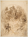 Studies for a Circular Composition of Diana and Her Nymphs Bathing (recto); Studies for the Same Composition (verso), Taddeo Zuccaro (Italian, Sant'Angelo in Vado 1529–1566 Rome), Pen and brown ink, brush and brown wash