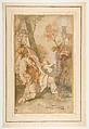 The Vision of Saint Eustace, Federico Zuccaro (Zuccari) (Italian, Sant&#39;Angelo in Vado 1540/42–1609 Ancona), Point of brush with brown, gray, green, yellow, and red wash, highlighted with white, over traces of red and black chalk; lightly squared in black chalk