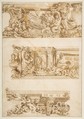 Drawing for Engraving in Raccolta di Vari Schizzi, Venice, after Angelo Rosis, Antonio Maria Visentini (Italian, Venice 1688–1782 Venice), Pen and light and dark brown ink, over faint traces of graphite underdrawing; framing outline in graphite