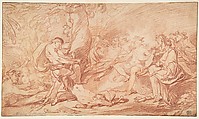 The Flaying of Marsyas, François van Loo (French, Aix 1708–1732 Turin), Red chalk; framing lines in pen and black ink