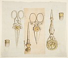 Designs for Scissors, Punches, and Thimbles, Anonymous, French, 19th century French, Pen and brown ink with gray and yellow wash