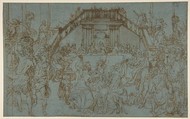 The Wedding Feast at Cana (after Paolo Veronese), After Federico Zuccaro (Zuccari) (Italian, Sant'Angelo in Vado 1540/42–1609 Ancona), Pen and brown ink on blue paper