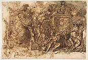 Witches' Sabbath (recto); Figures Gathered around a tree (verso), Salvator Rosa (Italian, Arenella (Naples) 1615–1673 Rome), Pen and brown ink, brush and brown wash (recto and verso); framing lines in black chalk