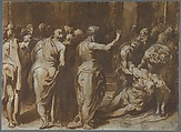 Saint Paul Restoring Eutychus to Life, Taddeo Zuccaro Italian, Pen and brown ink, brush and brown wash, heightened with white gouache, over black chalk, on gray paper