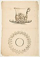 Design for a cup and saucer, Anonymous, French, 19th century, Pen and ink with wash on laid paper