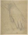 Study of a Hand, Anonymous, French, 19th century, Graphite heightened with white on greenish paper