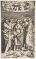 Saint Cecilia standing in the centre accompanied by Saint Paul, the Magdalene, Saint John the Evangelist, and Saint  Augustine, Giulio Bonasone  Italian, Engraving