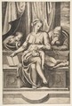Virgin and Child with Saints Joseph and John the Baptist (after Michelangelo's Madonna del Silenzio), Giulio Bonasone  Italian, Engraving and etching