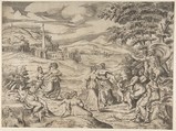 Mercury at the right telling the story of Pan and Syrinx, Giulio Bonasone  Italian, Engraving with etching