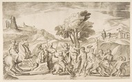 A children's bacchanal with animals, Giulio Bonasone  Italian, Engraving