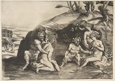 Nymphs and Satyrs bathing, Giulio Bonasone  Italian, Engraving