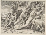 Jupiter and Juno being received in the heavens by Ganymede and Hebe, from "Division of the Universe", Giulio Bonasone  Italian, Engraving