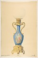 Design for an Oil Lamp, Anonymous, French, 19th century  French, Graphite, brush and gray wash, watercolor, gouache, and gold gilt