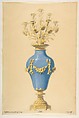 Design for a Porcelain Candelabra with Seven Branches, Anonymous, French, 19th century  French, Graphite, brush and gray and yellow wash, and gouache