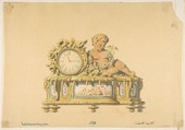 Design for a Clock: Commerce, Anonymous, French, 19th century  French, Graphite, watercolor, gouache, and gold gilt