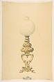 Design for an Oil Lamp, Anonymous, French, 19th century  French, Graphite, brush and gray wash, and gouache