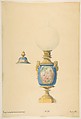 Design for an Oil Lamp and Lid, Anonymous, French, 19th century  French, Graphite, brush and gray wash, watercolor, gouache, and gold gilt