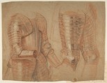 Studies of Armor, Anonymous, French, 17th century French, Black and red chalk