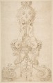 Design for a Candelabrum with the Monogram of Louis XIV, Anonymous, French, 17th century, Pen and brown ink on light buff paper