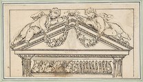 Study of a Pediment, Anonymous, French, 18th century  French, Pen and brown ink over graphite