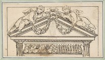 Study of a Pediment, Attributed to Anonymous, French, 18th century, Pen and brown ink over graphite