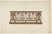 Design for an Iron Railing, Anonymous, French, 18th century, Pen and brown ink, brush and brown wash