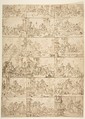 Eighteen Scenes of Courtship (recto), Study of Two Men Meeting Before a Portico, Attributed to Anonymous, French, 18th century, Pen and brown ink (recto), pen and black ink (verso) on laid paper