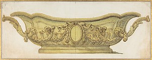 Design for a Silver-Gilt Vessel, Anonymous, French, 18th century, Pen and brown ink, brush and greenish-yellow wash
