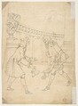 Eighteen Scenes of Courtship (recto), Study of Two Men Meeting Before a Portico, Attributed to Anonymous, French, 18th century, Pen and brown ink (recto), pen and black ink (verso) on laid paper
