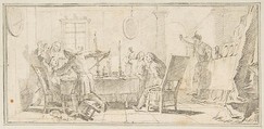 Illustration for a Book:  Scene of a Murder in an Interior, Giovanni Battista Tiepolo (Italian, Venice 1696–1770 Madrid), Black chalk.   Horizontal and vertical centering lines ruled in faint black chalk